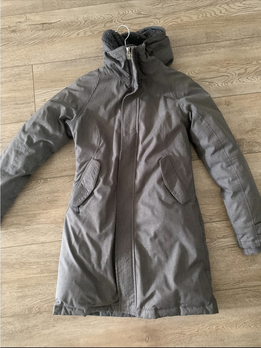 TNA Women's Long Gray Winter Coat with Hood